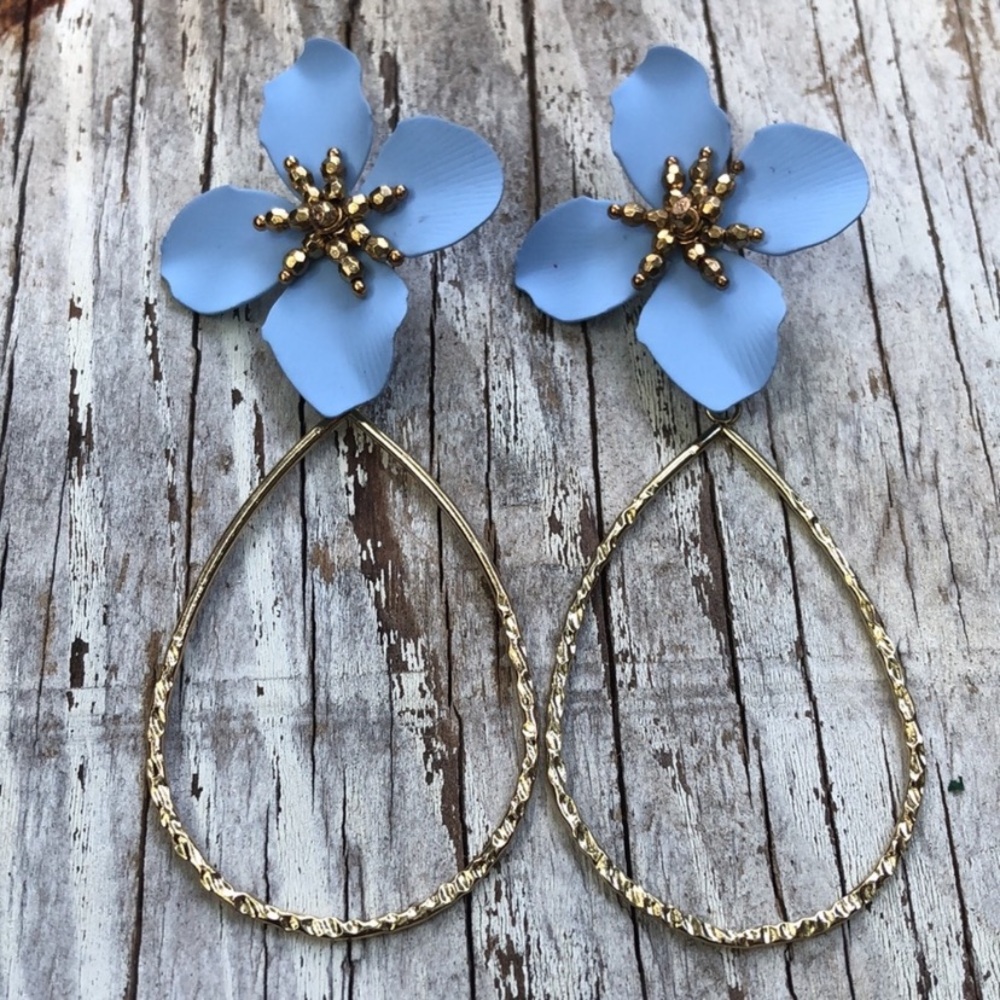 Flower Power Hoop Earrings in Blue